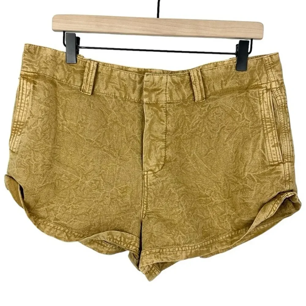 Free People Linen Blend Vintage Wash Tan Utility Shorts Size 10 Boho Chic